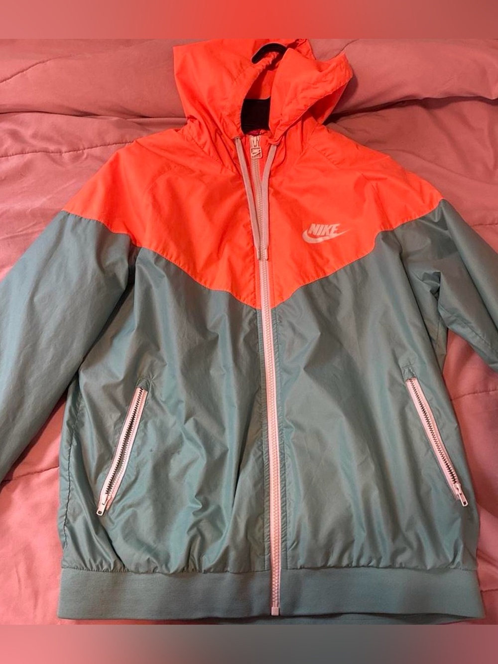 Nike Kids Colorblocked Hooded Windbreaker - Orange & Teal